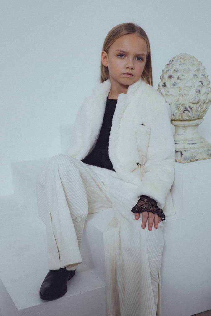 UNLABEL FW23 Love Wide Leg Pants in White Corduroy Velvet