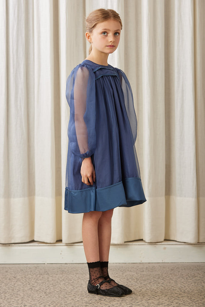 PETITE AMALIE "A Cinderella Story" Organza Baby Doll Dress with Satin Hem in Navy