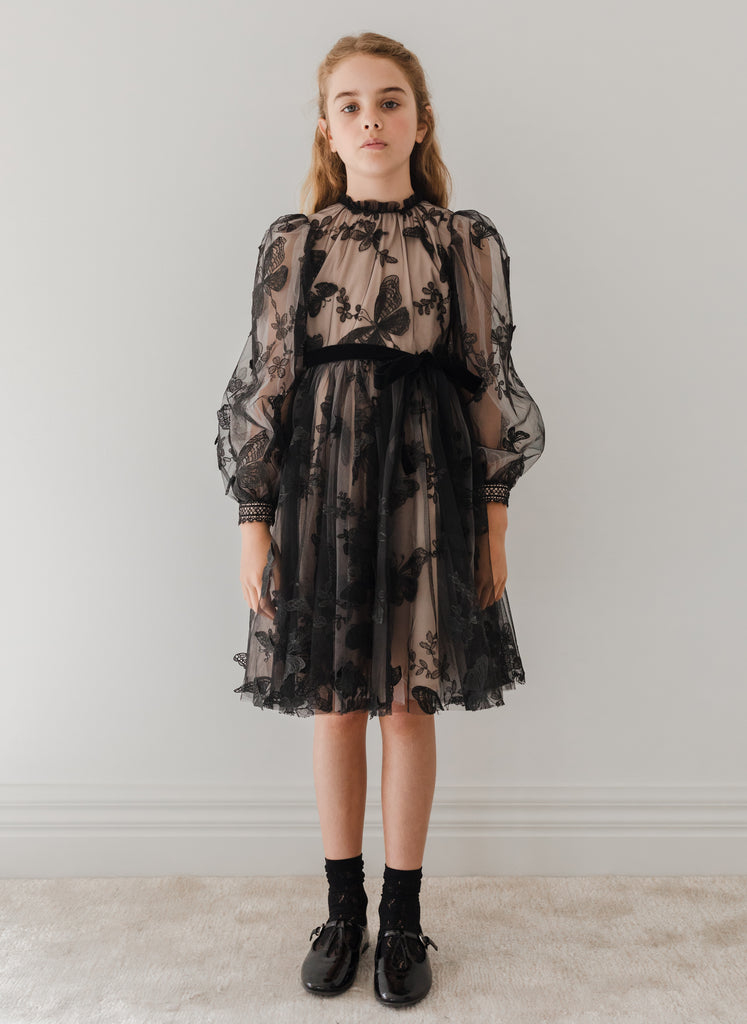 PETITE AMALIE "Enchanted Delight" Black Butterfly Tulle Dress with Natural Lining