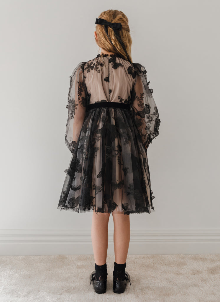 PETITE AMALIE "Enchanted Delight" Black Butterfly Tulle Dress with Natural Lining