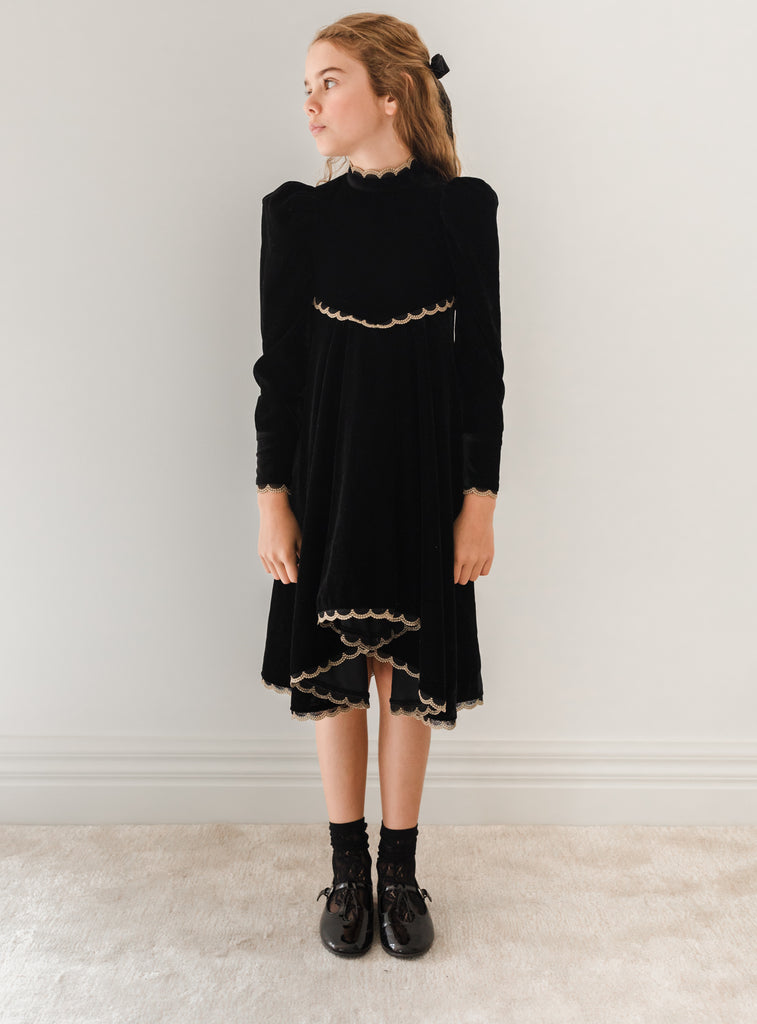 PETITE AMALIE "Enchanted Delight" Metallic Lace Velvet Dress