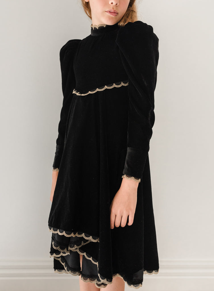 PETITE AMALIE "Enchanted Delight" Metallic Lace Velvet Dress