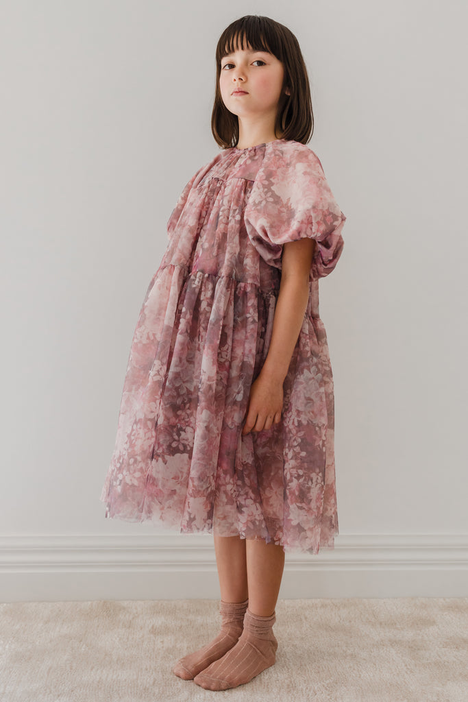 PETITE AMALIE "Enchanted Delight" Hydrangea Printed Tulle Dress