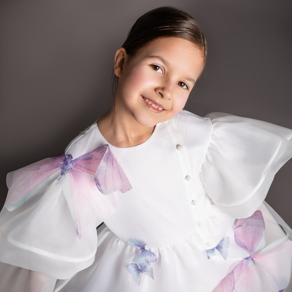 NIKOLIA "Impossible Garden" Amsterdam Organza Dress with Butterfly Applique