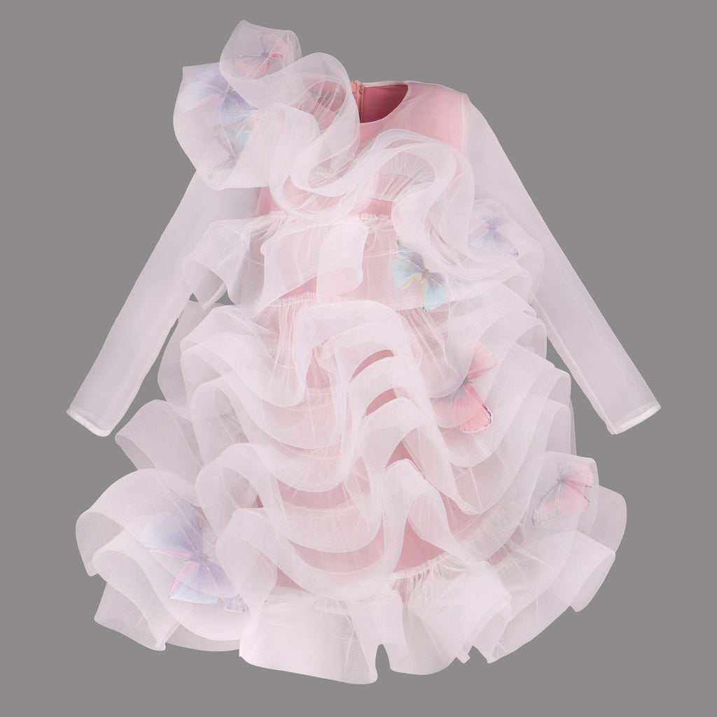 NIKOLIA "Impossible Garden" Santorini Dress in Light Pink Tulle Ruffles