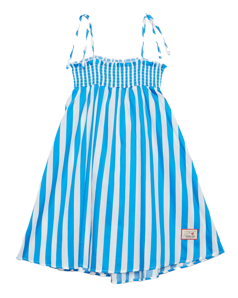 WEEKEND HOUSE KIDS "Things I Like" SMOKED SLEEVELESS BLUE STRIPES DRESS