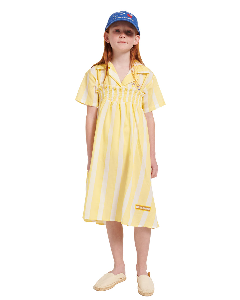 WEEKEND HOUSE KIDS "Things I Like" YELLOW STRAPLESS SMOKED STRIPES DRESS