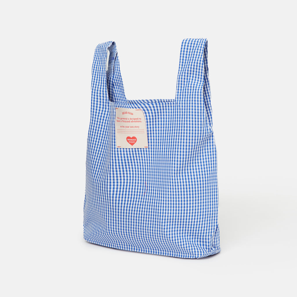 WEEKEND HOUSE KIDS "Small Is Beautiful" Blue Checks Elephant Tote Bag