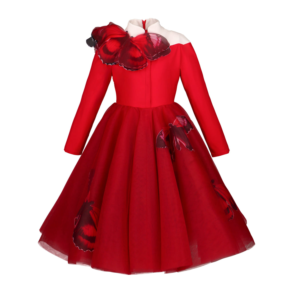 NIKOLIA "Impossible Garden" Avignon Dress with Butterfly Applique in Red