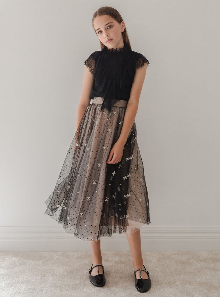 PETITE AMALIE "Enchanted Delight" Embroidered Bow Tulle Skirt