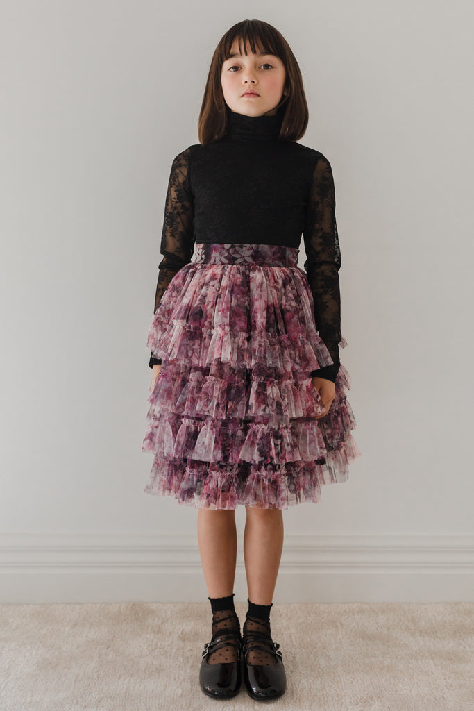 PETITE AMALIE "Enchanted Delight" Hydreangea Printed Mesh Skirt