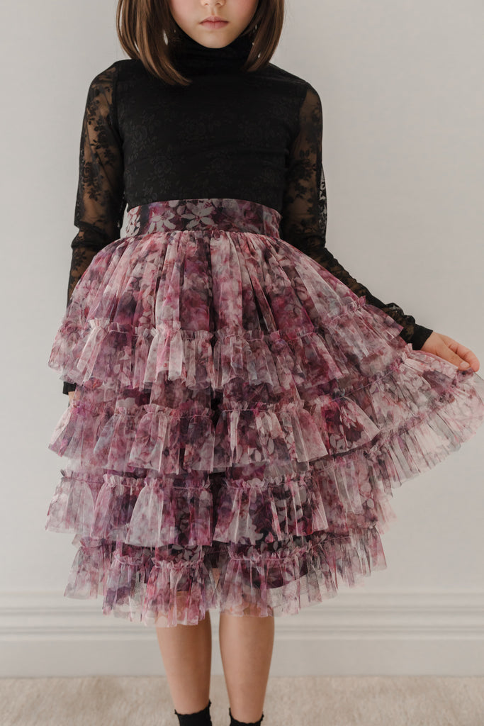 PETITE AMALIE "Enchanted Delight" Hydreangea Printed Mesh Skirt