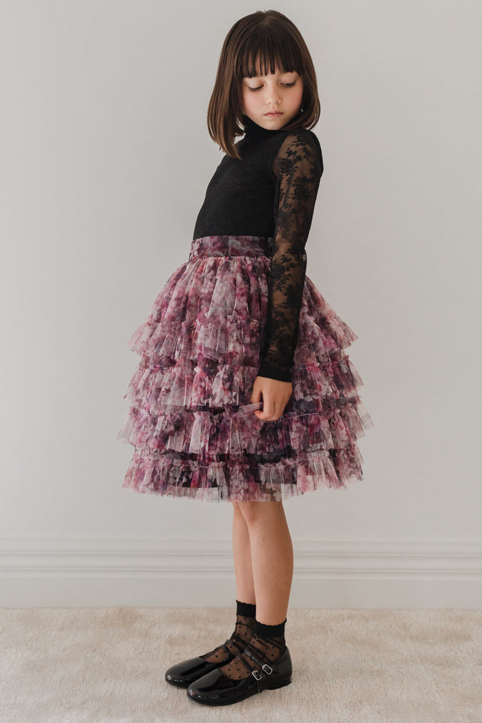 PETITE AMALIE "Enchanted Delight" Hydreangea Printed Mesh Skirt