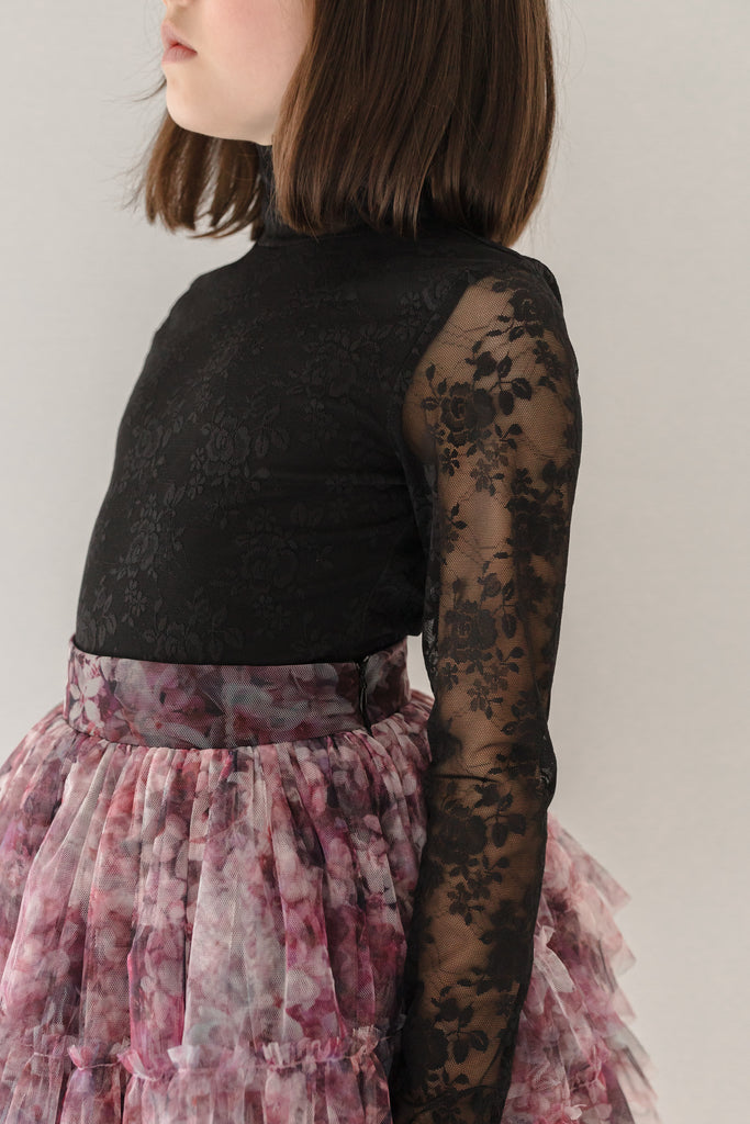 PETITE AMALIE "Enchanted Delight" Hydreangea Printed Mesh Skirt