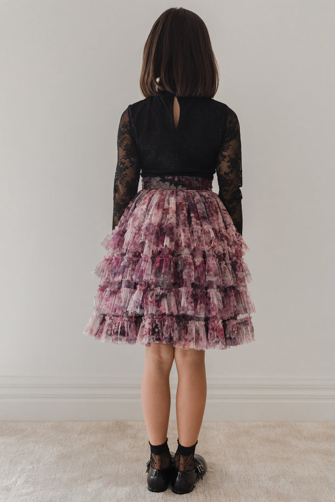 PETITE AMALIE "Enchanted Delight" Hydreangea Printed Mesh Skirt