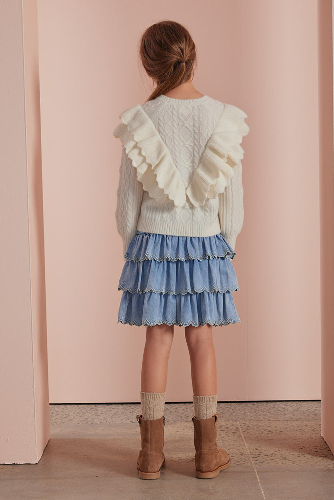 PETITE AMALIE "Petite Pink" Ruffle Front Cable Knit Sweater