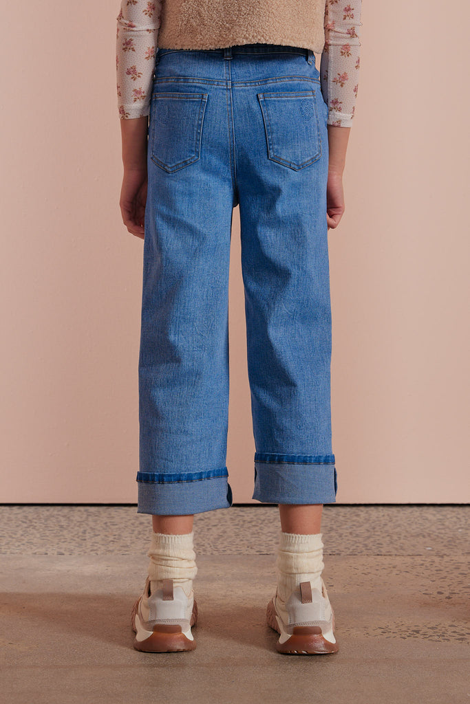 PETITE AMALIE "Petite Pink" Denim Pintuck Wide Leg Jean Pant