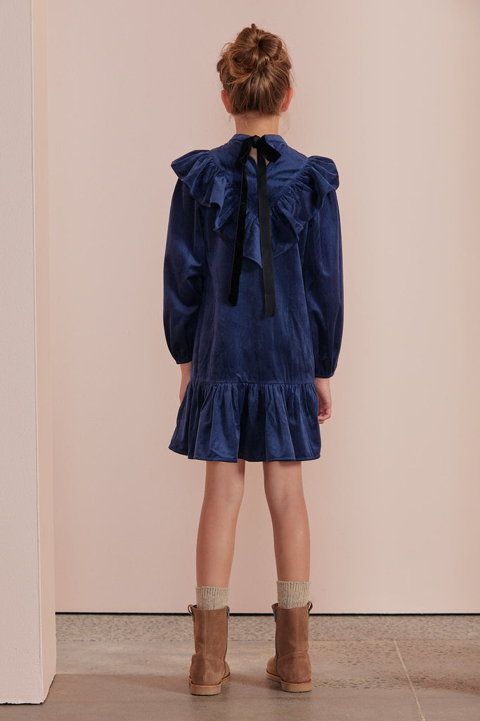 PETITE AMALIE "Petite Pink" Corduroy Velvet Ribbon Dress in Navy