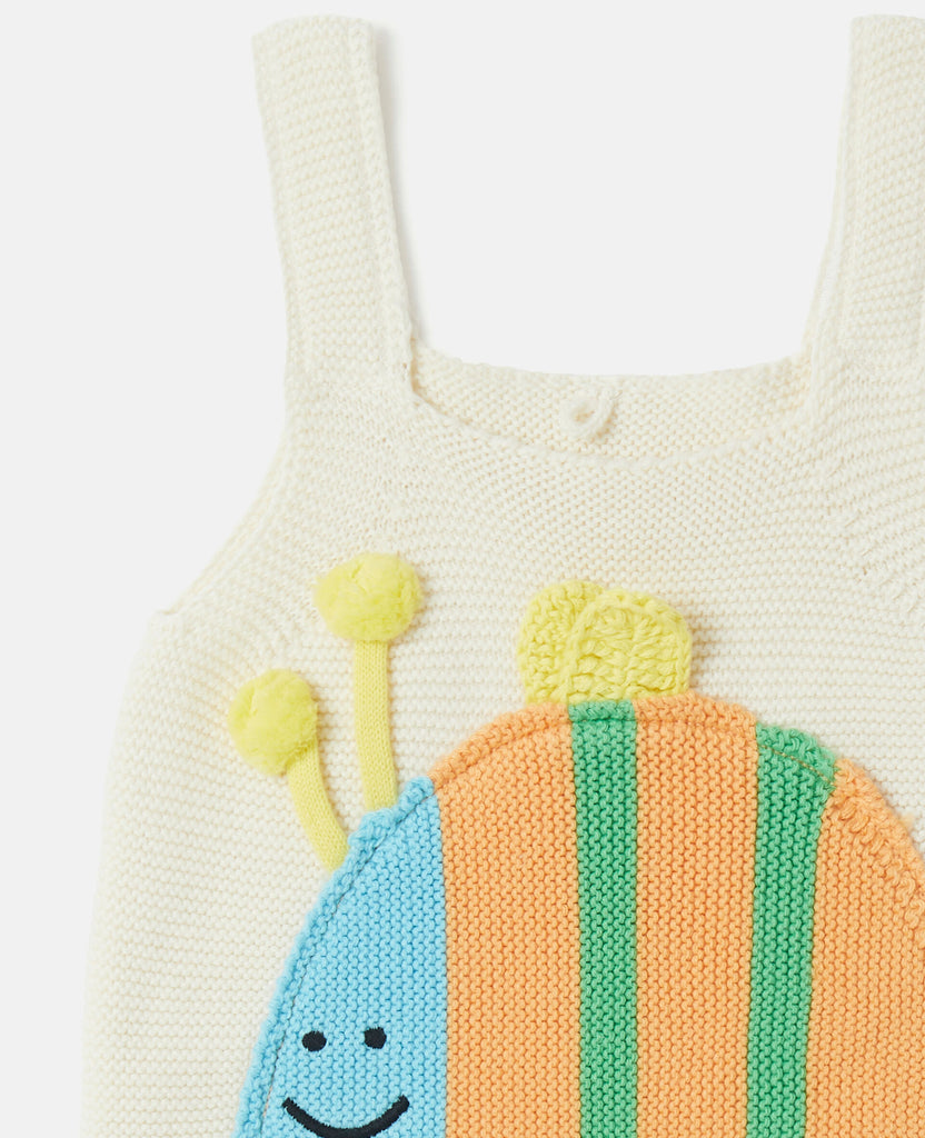 STELLA MCCARTNEY KIDS Baby Organic Cotton Knit Puffel Overalls Bodysuit with Bumblebee