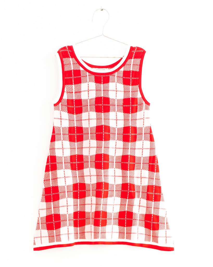 FISH & KIDS AW23 Knit Red Check Sleeveless Knit Dress