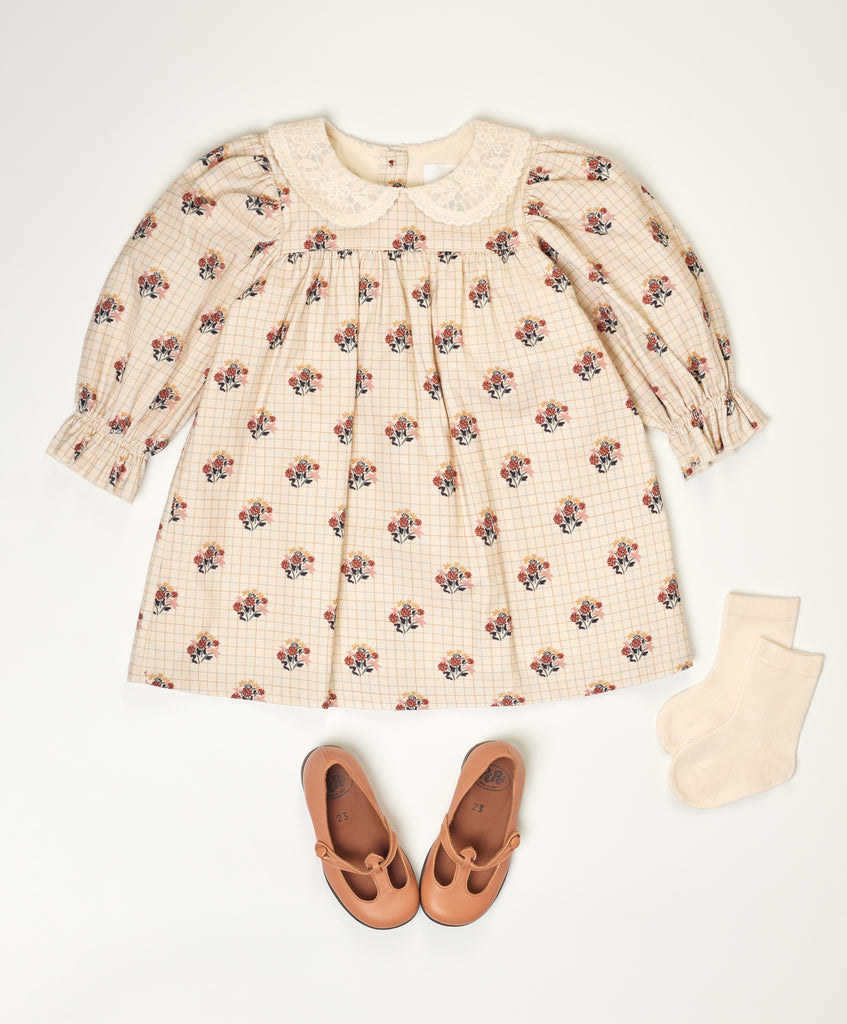 C'ERA UNA VOLTA Baby Frankie Dress Cream in Check Flower