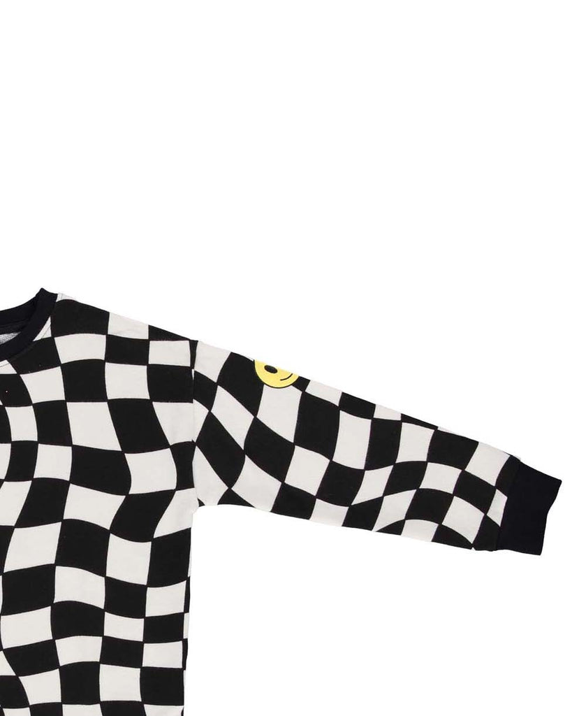 BEAU LOVES  "Open Swimming" Black Check Relaxed Fit Sweatshirt