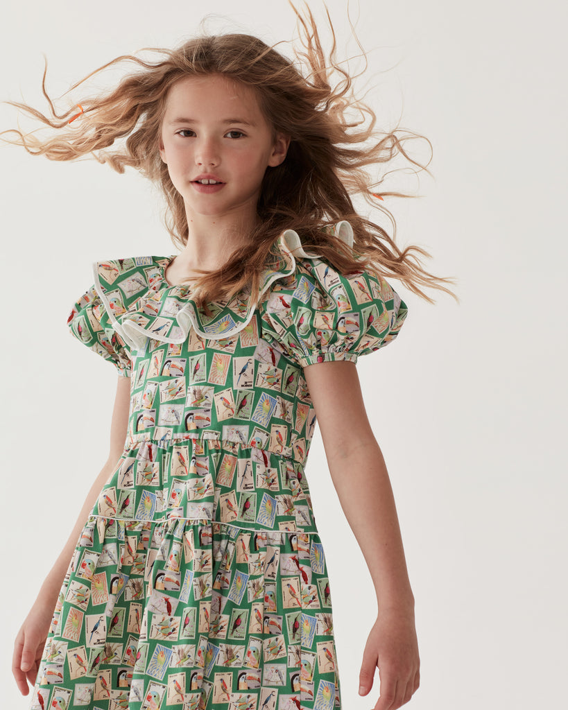 THE MIDDLE DAUGHTER SS24 FLUTTER THE DOVECOTES Dress in Exotic Birds