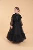 MARCHESA COUTURE GEOMETRIC TULLE TRIMMED MAXI GOWN BLACK