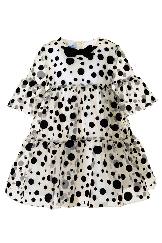 MiMiSol FW24 FLOCK POLKA-DOT ORGANZA DRESS in Cream