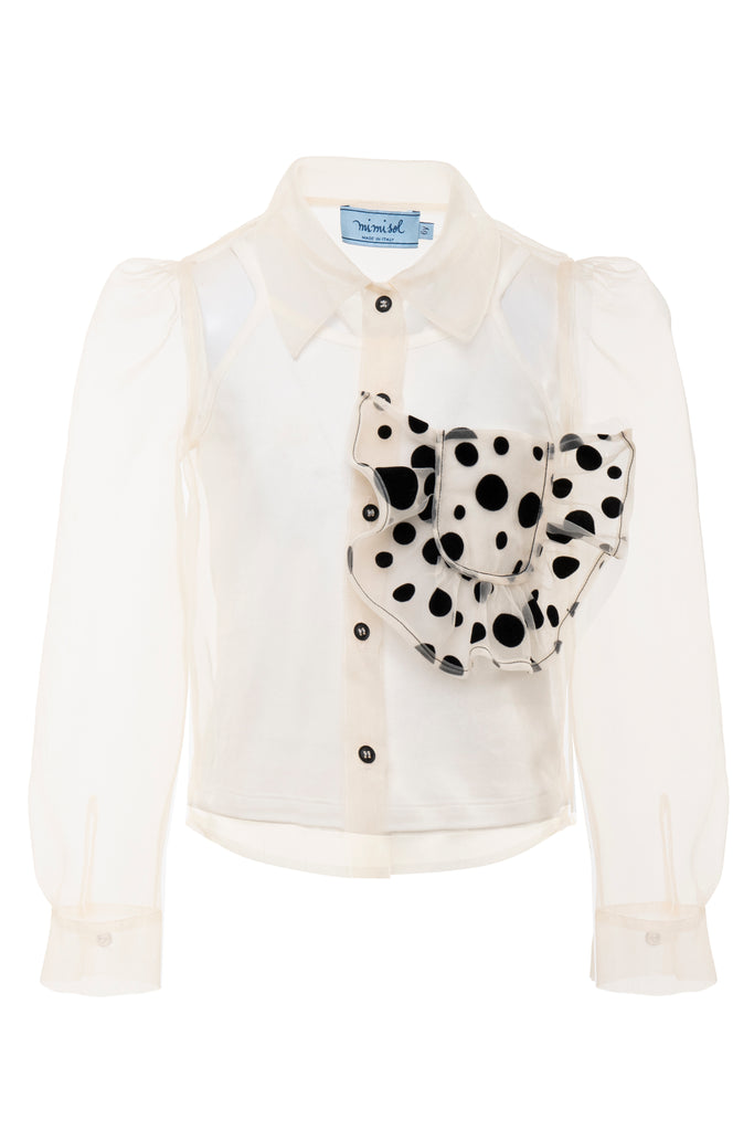 MiMiSol FW24 FLOCK POLKA-DOT TULLE SHIRT Blouse Top