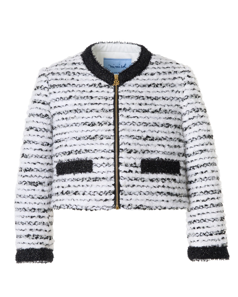 MiMiSol FW24 KNIT JACKET WITH CONTRASTING DETAILS in White and Black