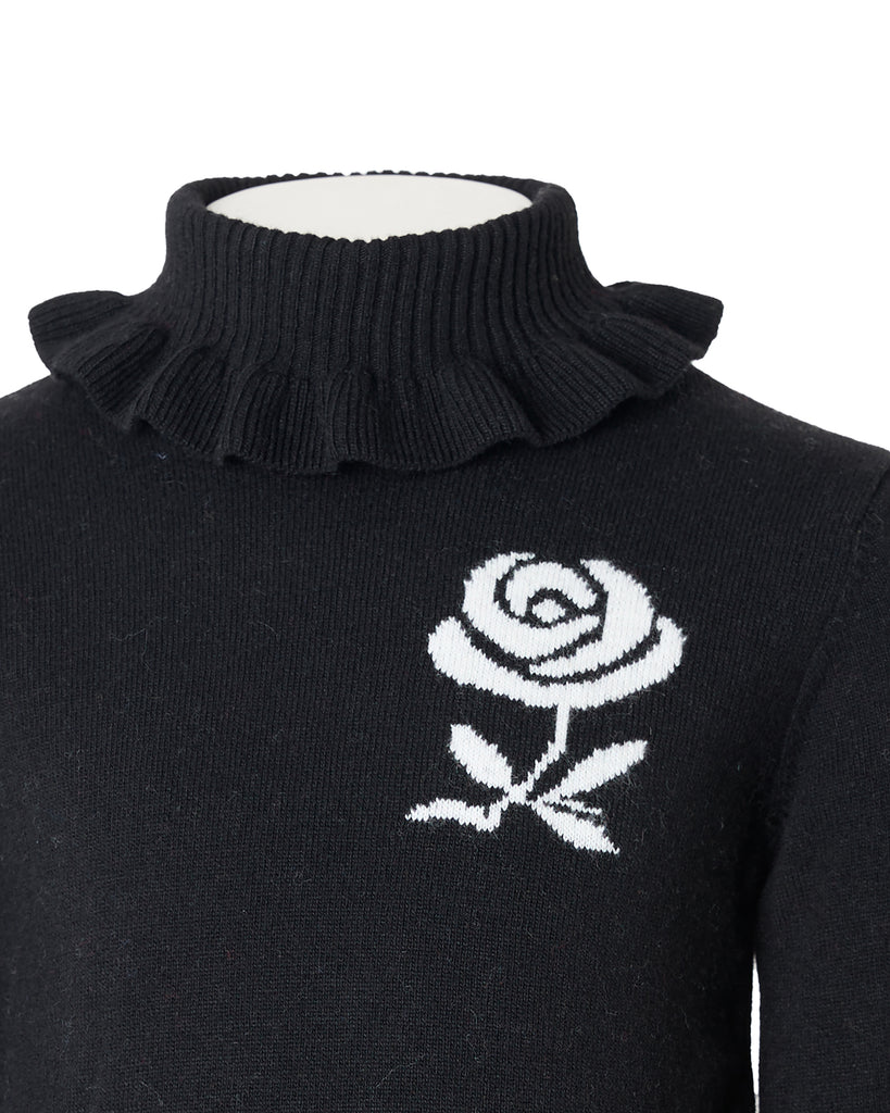 MiMiSol FW24 JACQUARD-ROSE WOOL SWEATER in Black and White