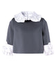 MiMiSol FW24 RUFFLE-DETAIL SATEN-CREPE TOP  Blouse in Black and White