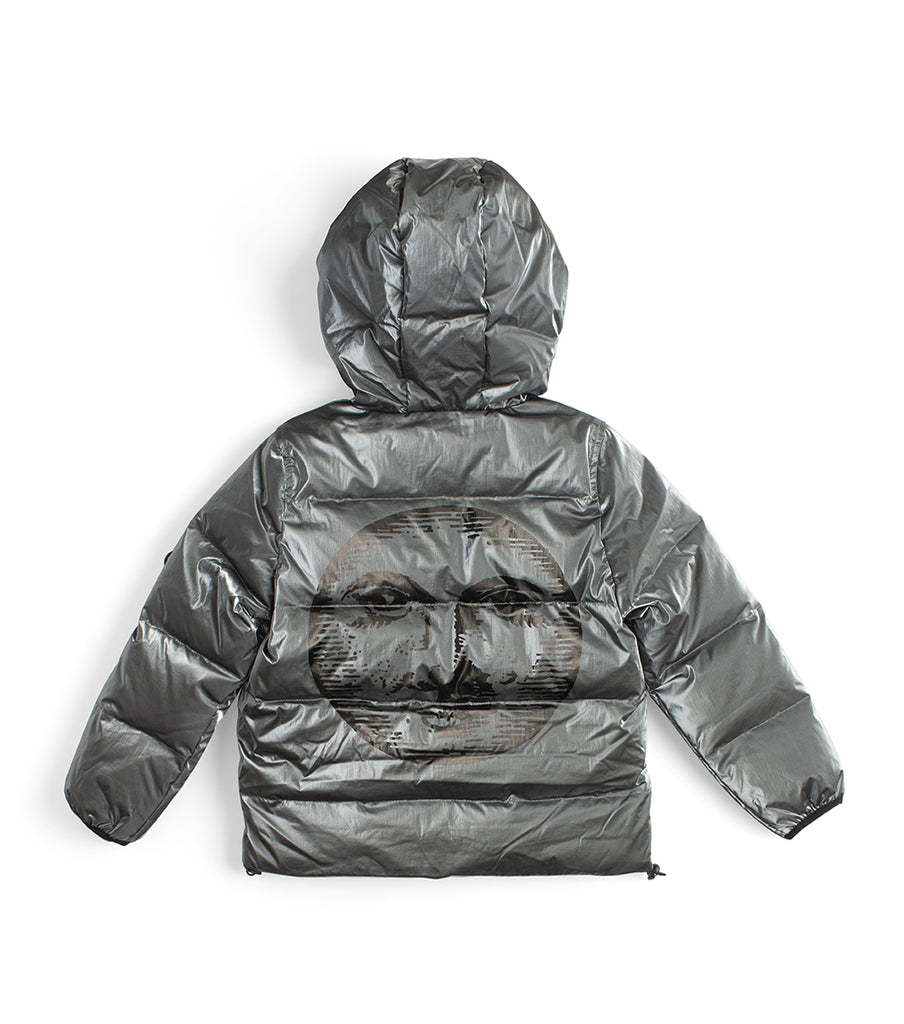 NUNUNU FW23 Sun Inked Hooded Down Jacket in Titanium