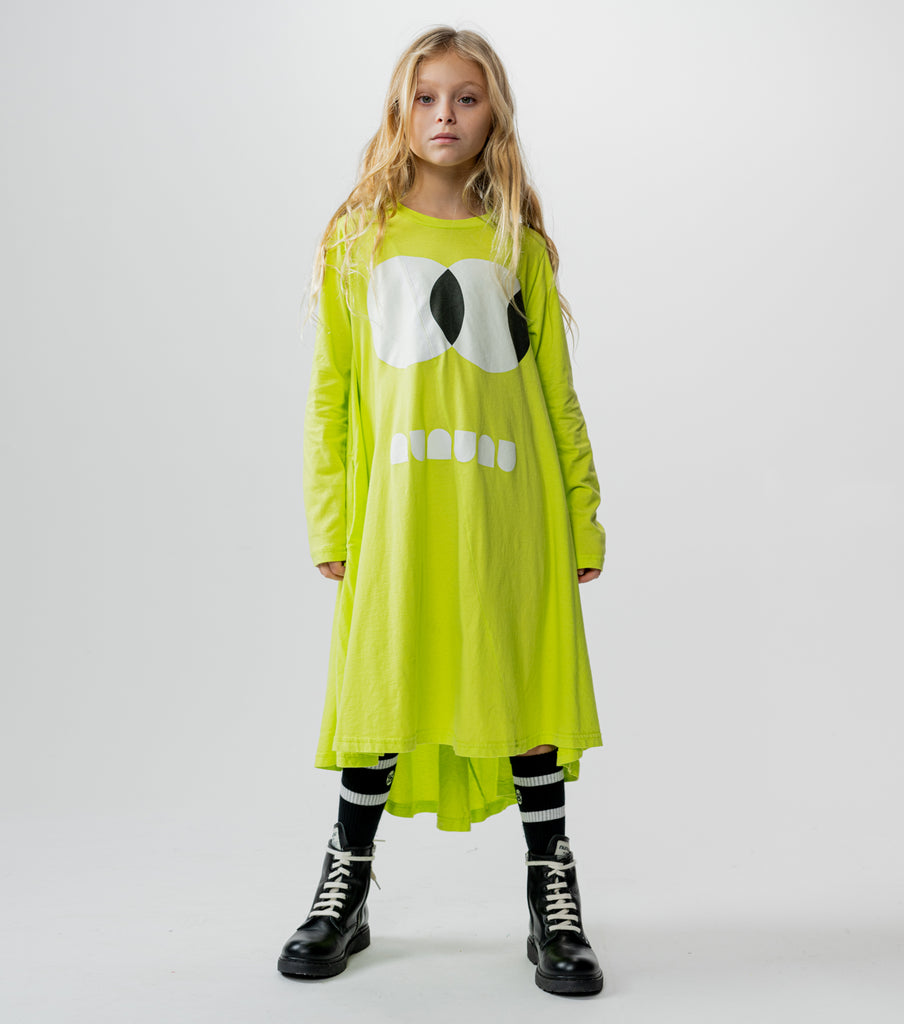 NUNUNU FW24 SIDE EYE 360 DRESS in Hot Lime