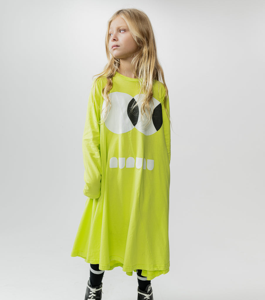 NUNUNU FW24 SIDE EYE 360 DRESS in Hot Lime