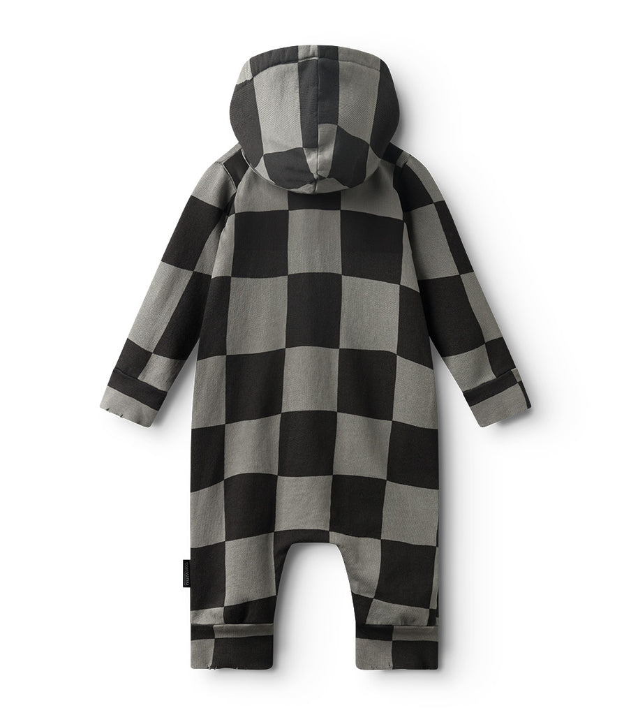 NUNUNU FW24 BABY CHECKMATE HOODED OVERALL in Graphite