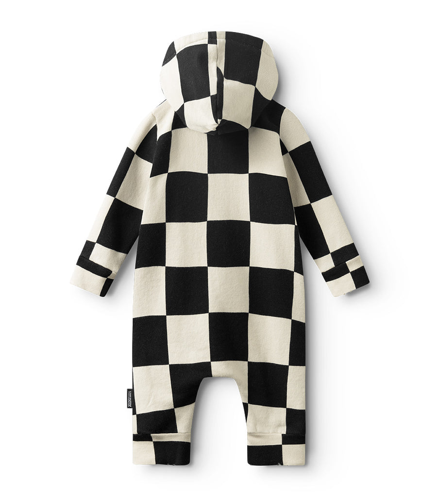 NUNUNU FW24 BABY CHECKMATE HOODED OVERALL in Smokey Natural