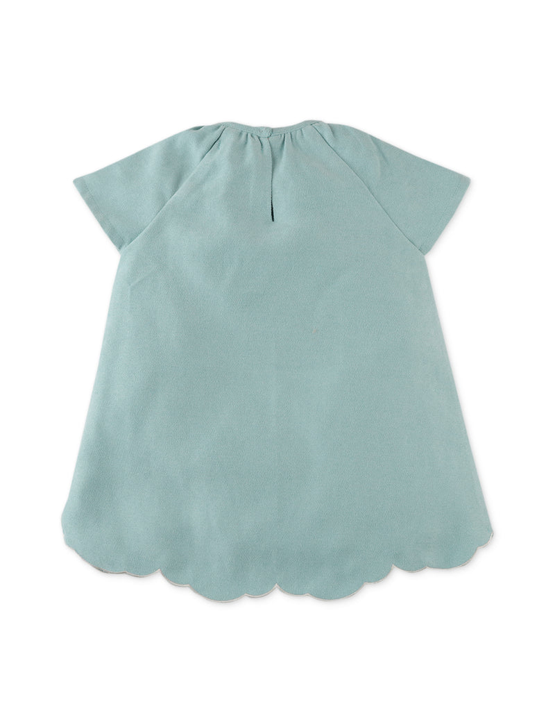 GINGERSNAPS FW24 BABY GIRL VELVET DRESS WITH SCALLOPED EMBROIDERY DETAILS