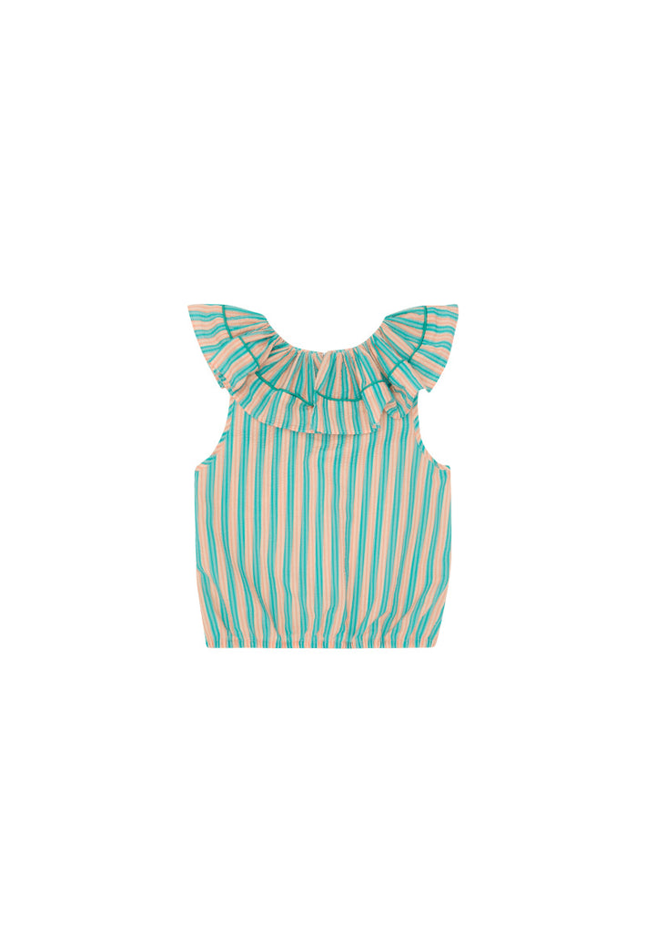 THE MIDDLE DAUGHTER SS24 PEAK FLOW Top in JUST PEACHY THE POOL STRIPE SEERSUCKER