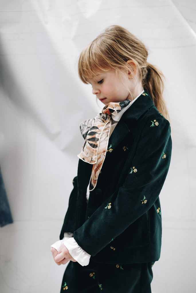 PAADE MODE "WINTER MEADOW" Cotton Embroidered Velvet Blazer in Emerald Green