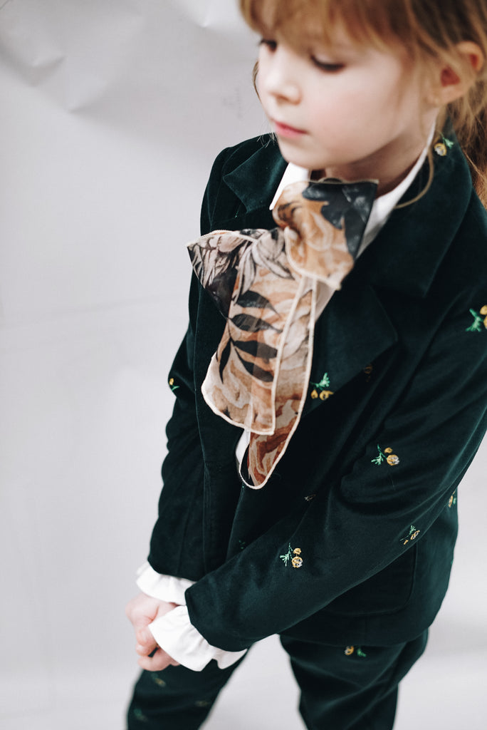 PAADE MODE "WINTER MEADOW" Cotton Embroidered Velvet Blazer in Emerald Green