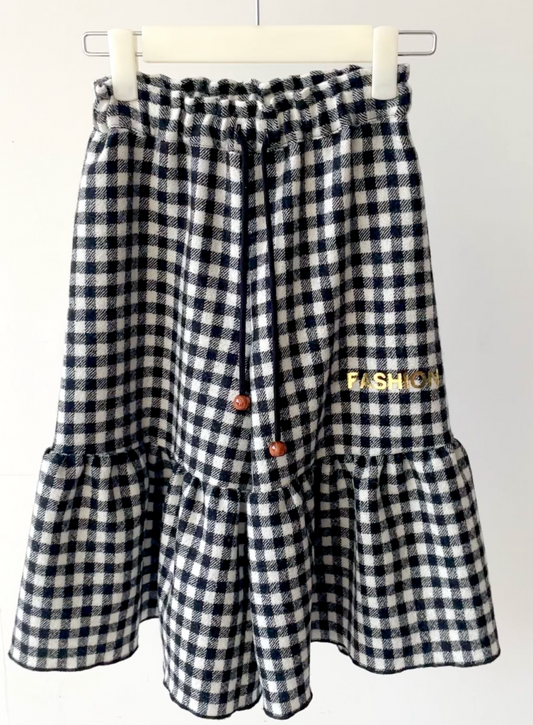 TAGO Ruffled Pants in Black Check