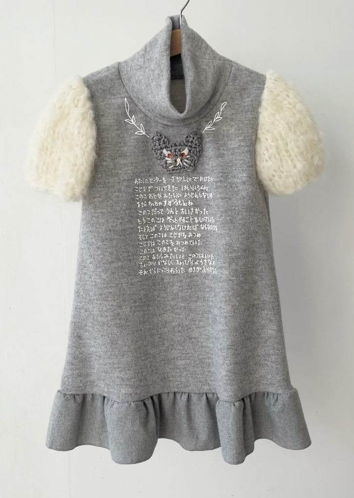 TAGO A-Line Dress with Knit Sleeves in Grey