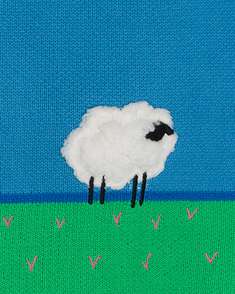 STELLA MCCARTNEY KID KNIT SCARF WITH SHEEPS AND CLOUDS INTARSIA