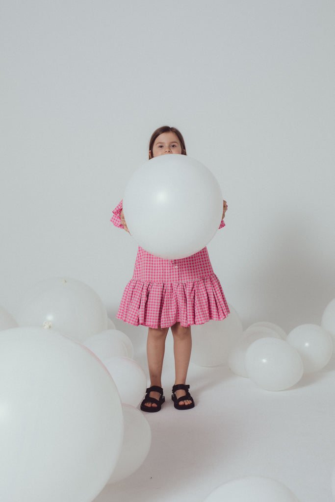 UNLABEL SS24 Pearl Dress in Pink and Grey Checks