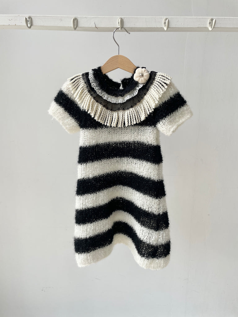 TAGO AW2024 Knitted Fringe Striped Mohair Dress