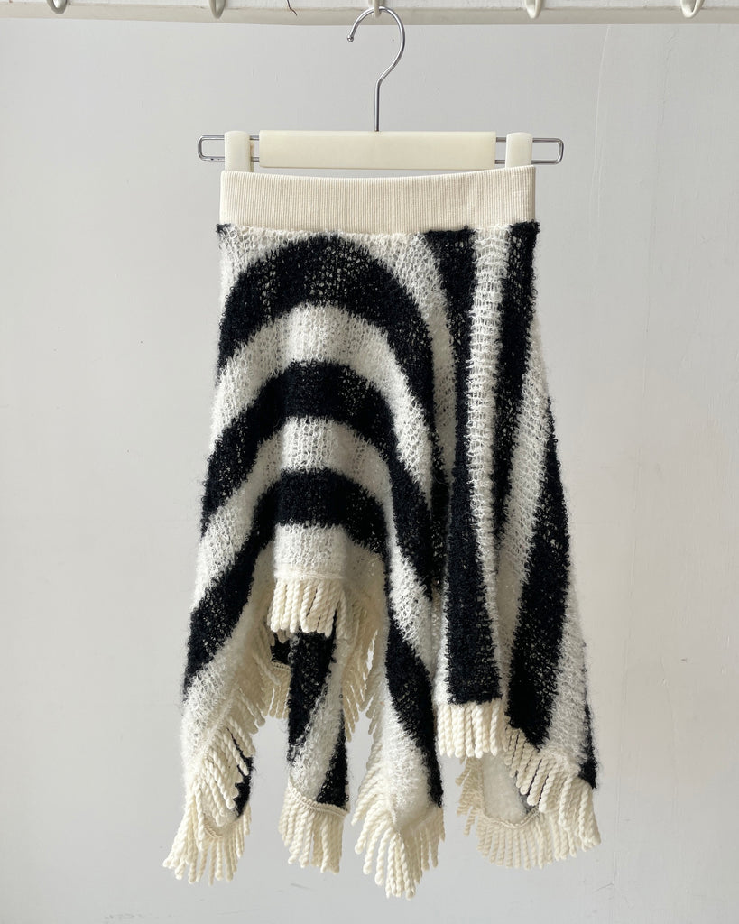 TAGO AW2024 Knitted Fringe Striped Mohair Skirt