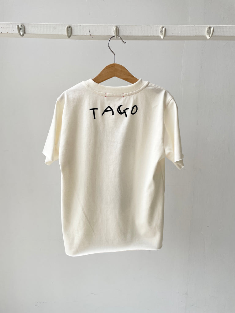 TAGO AW2024 T-shirt with Hand Felted Cat Detail in Ecru