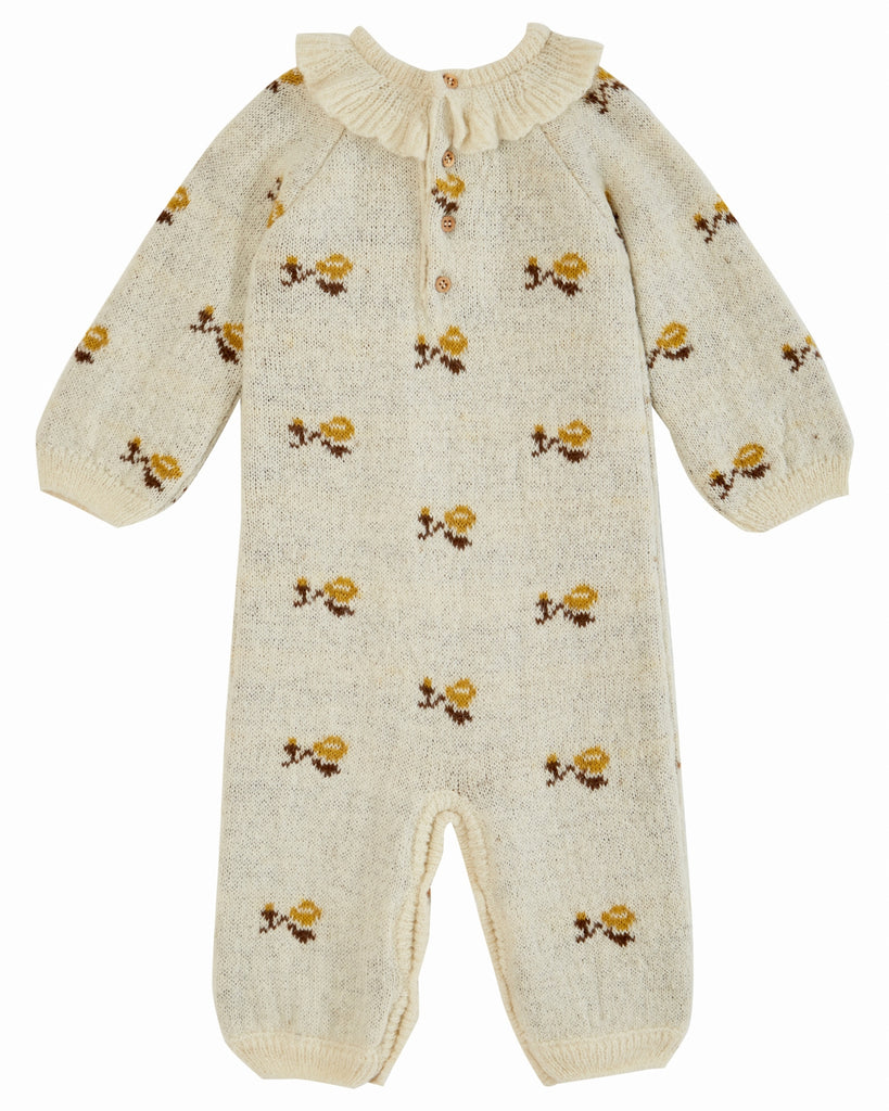 EMILE ET IDA AW23 Baby Knit Ruffled Collar Intarsia Playsuit